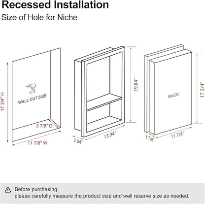 12x18 Black Shower Niche for Shower Wall,Bathroom Medicine Cabinet Recessed,Surface Mount Medicine Cabinet,Small Bathroom Wall Cabinet,Recessed Wall Niche for Over Toilet Storage/Living Room