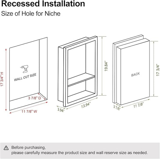 12x18 Black Shower Niche for Shower Wall,Bathroom Medicine Cabinet Recessed,Surface Mount Medicine Cabinet,Small Bathroom Wall Cabinet,Recessed Wall Niche for Over Toilet Storage/Living Room