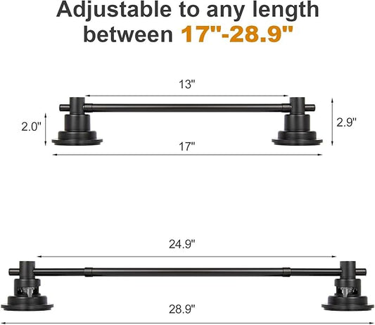 Suction Cup Towel Bar for Shower, 15.75''-25.6'' Adjustable Stainless Steel Towel Holder, Heavy Duty Suction Towel Rack with Powerful Vacuum Adsorption for Bathroom, Kitchen, RV, and Renters (Black)