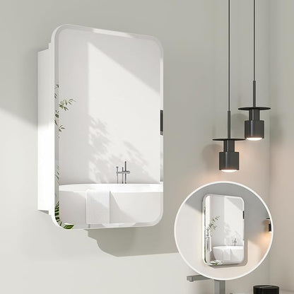 Rectangle Medicine Cabinet with Beveled Edge Mirror, No-Assembly Bathroom Wall Cabinet with Mirror, Adjustable Shelves, Tissue Slot, Recessed or Surface Mount (36" H x 24" W)