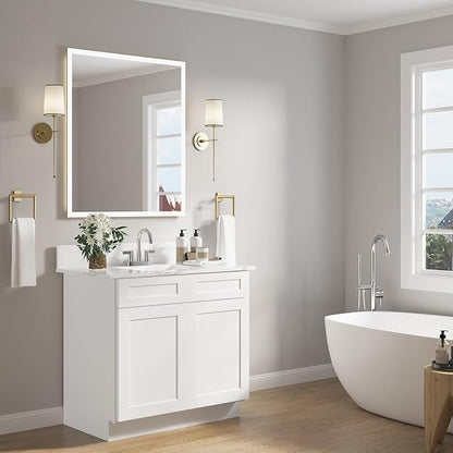 ROOMTEC Bathroom Cabinet, 30'' Free Standing Single Bathroom Vanity with 2 False Drawers and 2 Doors,Morden Bathroom Sink Vanity Storage Cabinet, Shaker White