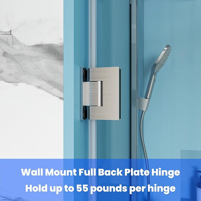 Shower Door Hardware Kit for Frameless Corner Shower Setup, Includes Hinges, Square Pull Handles, U-Clamps and Connector, for 5/16"–3/8" Glass, Bathtub or Standing Shower Use, Chrome