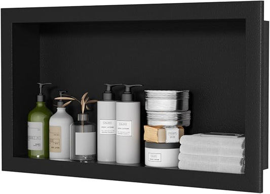 Stainless Steel Shower Niche 12" x 24", Single-Layer Wall Mounted No Tile Needed, Recessed Shower Niche with Hollow Partition, Shower Niches Shelf for Bathroom Organizer, Black