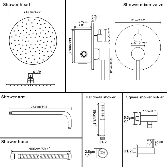 BESy Shower System with 10 Inch Round Rain Shower Head and Handheld Wall Mounted, High Pressure Rainfall Shower Faucet Fixture Combo Set with 2 in 1 Handheld Showerhead for Bathroom, Polished Chrome