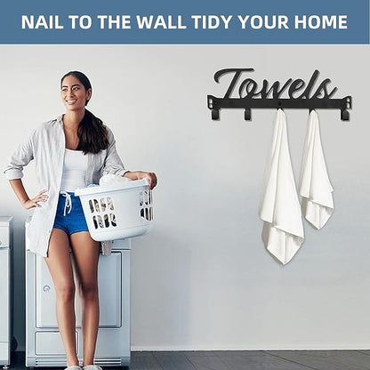 Over The Door Hooks - Heavy Duty Towel Rack with 5 Coat Hooks for Bedroom Kitchen, Gold Bathroom Decor