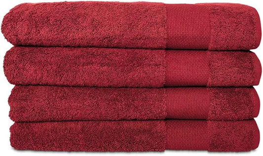 Hencely Premium Bath Towel Set of 4-28x58 Inches - High Absorbency, Quick Drying - 100% Soft Turkish Cotton Towels - Ideal for Home, Bathroom, Hotel, Spa, and Gym - Red