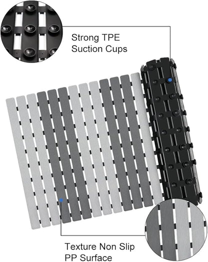 MBOSS Shower Mat Non Slip Bathtub Mats for Bathroom Shower Floor Mat Bath Mats for Shower Tub Anti Slip Shower Mat with Drain Hole and Large Suction Cups (Dark Gray Light Gray, 37.5 X 15.7 Inch)
