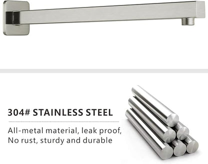 Voolan 20" Square Shower Arm with Flange and Teflon Tape, Extension Shower Head Arm for Bathroom Fixed Shower Head, Solid Stainless Steel, Wall Mounted (Brushed Nickel)