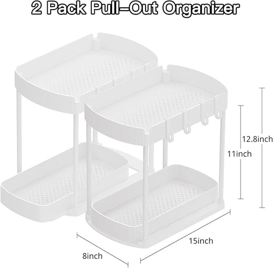 2 Pack Multi-Purpose Pull-Out Storage Organizers, Under Sink & Cabinet Storage, 12.8 Inch, White