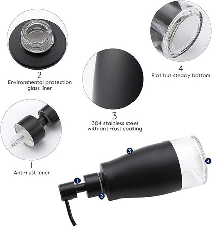 Gaussra Black Soap Dispenser with Coasterand Stickers, Refillable Liquid Stainless Steel Soap Dispenser for Kitchen Sink, Bathroom Countertop (11OZ / 320ML)