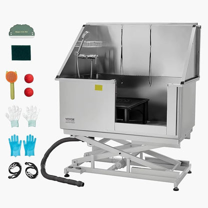 VEVOR Electric Lift Dog Washing Station, 50 inch Professional Stainless Steel Pet Grooming Tub w/PE Water Filter Board, Faucet & Showerhead Dog Bathtub Washing Sink for Multiple Pets (Right Door)