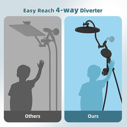 Hibbent Self-cleaning Shower Head Combo, High Pressure 10'' Rain Showerhead with 3-mode Handheld Spray, Metal Extension Arm with Easy Reach All Metal 4-way Diverter, 71" Hose & Holder, Matte Black