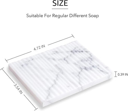 White Marble Soap Dish Holder Jewelry Ring Tray Sink Dish Sponge Holder for Bathroom Shower, and Kitchen