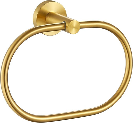 Angle Simple Towel Ring Brassy Gold, SUS 304 Stainless Steel Swivel Hand Towel Holder for Bathroom Wall Mount