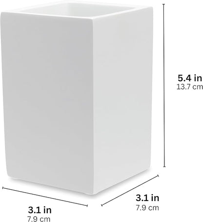 Matte White Toothbrush and Toothpaste Holder for Bathroom Vanity and Countertop, Square Organizer for Electric Toothbrushes, Floss, Razors, Cotton, and Mouthwash