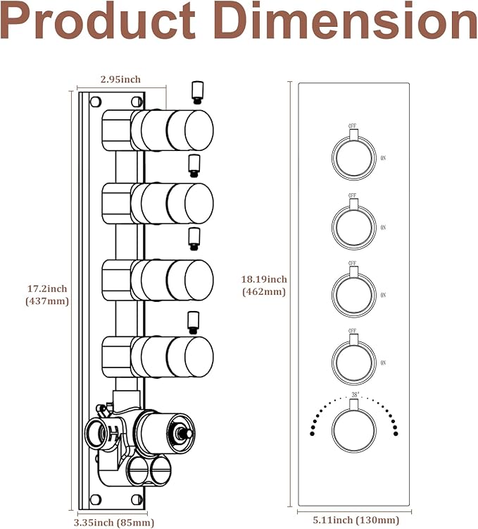 HOMEDEC Black 4-Function Shower Diverter Valve, 4 Ways Thermostatic Brass Mixer Mixing Shower Valve, Can Use All Options At a Time
