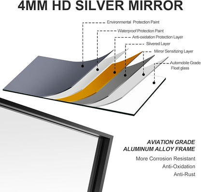 26x40 Inch Black Bathroom Mirror, Copper-Free Mirror, Aluminum Alloy Frame Vanity Mirror, Rectangle Wall Mounted Mirror, Modern Mirror for Bedroom/Living Room/Porch Horizontal or Vertical