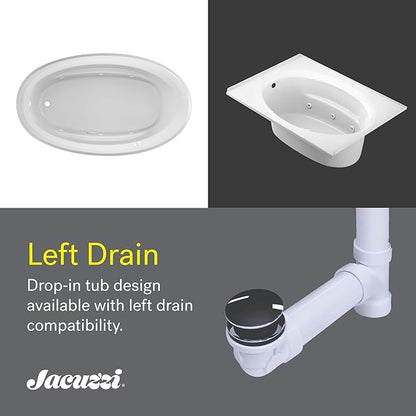 Jacuzzi SIGNATURE Acrylic Drop-In Bathtub, Heated Jet Massage Tub, Slip Resistant, Left Drain Placement, 59" (L) x 41" (W), Oval, White