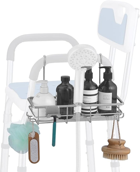 Rustproof Hanging Shower Caddy for Shower Chair, Stainless Steel Bathroom Basket for Bath Chair Bench,Showers Caddy Chair, Shampoo Bottle Holder for Elderly, Pregnant, Handicap, Patient