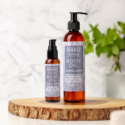 Ora's Amazing Herbal Moisturizing Lavender Body Oil for Women and Men, Nourishing Oil for Dry Skin, Relaxation, Massage Oil, Blissful Earth Scent, 2 oz, Travel Size with Pump