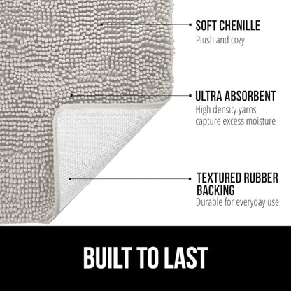 GORILLA GRIP Plush Absorbent Shaggy Chenille Bath Rug Mat for Oval Toilet Base with Rubber Backing, Machine Washable Rugs, Soft Microfiber Contour Mats for Toilets, Bathroom Decor, Lt Gray
