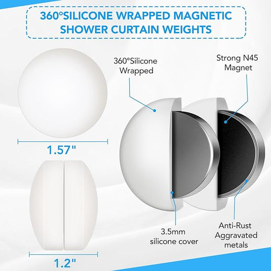 12 Pcs Shower Curtain Weights, Silicone Wrapped Heavy Duty Shower Curtain Magnets, Curtain Weights Heavy Outdoor, Prevent Curtain Liner from Blowing Around, Work for Drapery, Flag, Tablecloth(6 Pairs)