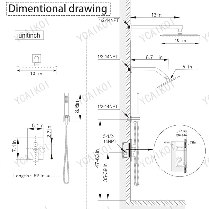 Shower Faucet Set Matte Black Shower System, Knob Switch Diverter Shower Faucet with High Pressure Handheld Spray, Wall Mount 10 Inch Shower Head with 6 Inch Wall Mount Shower Head