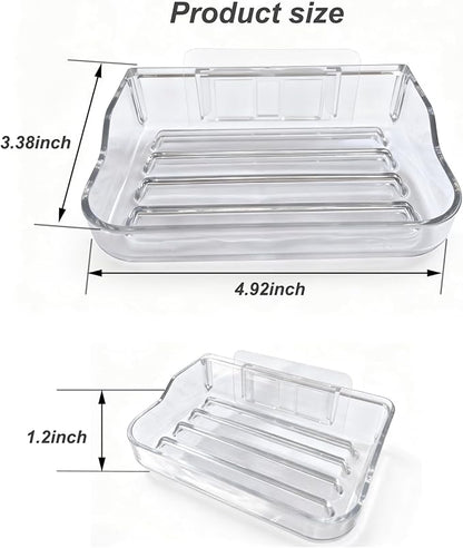 Soap Bar Holder for Shower Wall Mounted, Soap Dish Container Saver Strong Adhesive No Drilling for Bathroom Kitchen Sink, Clear