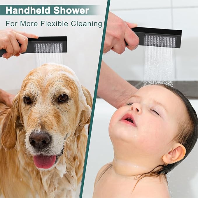 Shower Faucet Set Matte Black Shower System, Starbath 12" Rain Shower Head and Handheld Spray Shower Set Complete Wall Mounted,2 Way Pressure Balance Shower Valve and Trim Kit Included