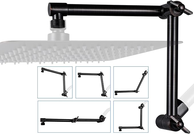 G-Promise 13 Inch Shower Head Extension Arm, Solid Brass Height & Angle Adjustable Extender, Rise or Lower Rainfall and Fixed Shower Head (Oil Rubbed Bronze)
