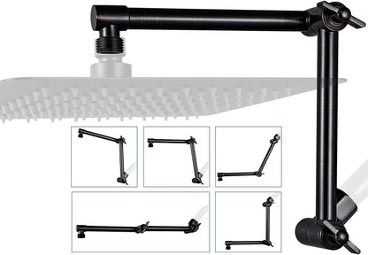 G-Promise 13 Inch Shower Head Extension Arm, Solid Brass Height & Angle Adjustable Extender, Rise or Lower Rainfall and Fixed Shower Head (Oil Rubbed Bronze)