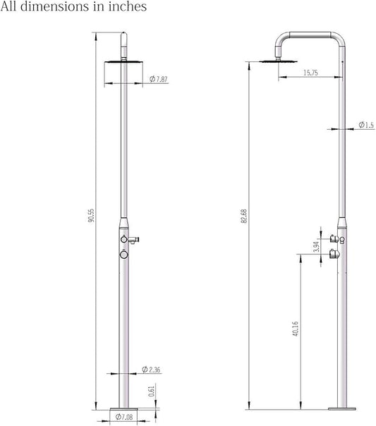 HEATGENE Outdoor Shower with Body Jets and Handheld Shower Head for Outside/Poolside/Patio Drench Shower, Outdoor Shower System, Brushed