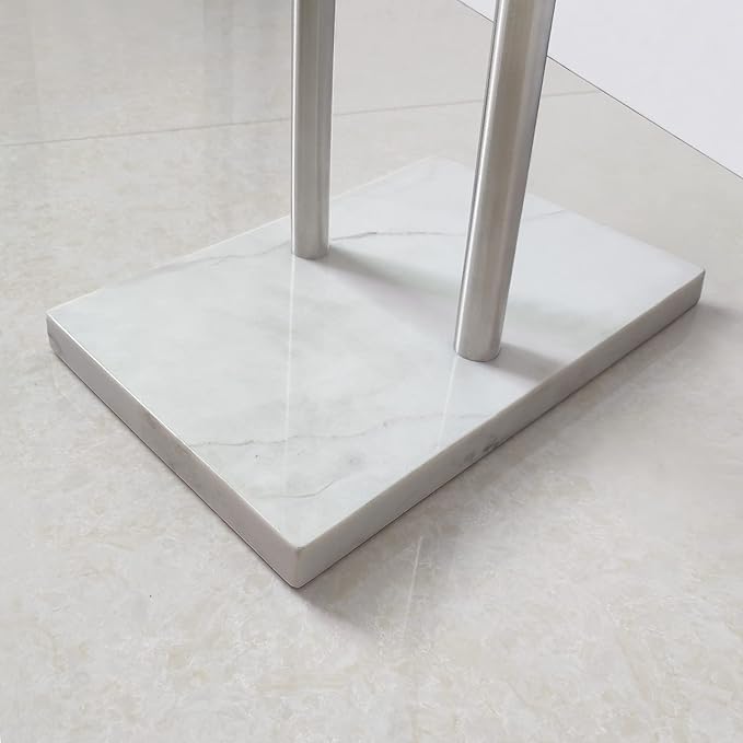 40 Inch Standing Towel Rack Double-T Shape Tall Bath Towel Sheet Holder with Marble Design Base for Bathroom Floor Next to Tub or Shower 2 Tier Towel Holder Stand Stainless Steel Brushed Nickel