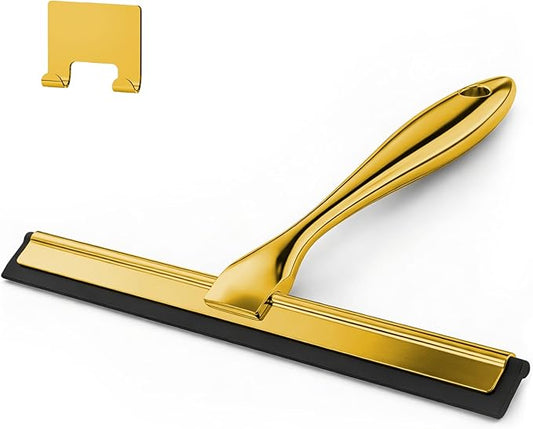 12-Inch Golden All-Purpose Shower Squeegee for Shower Doors, Tile Shower Walls, Bathroom, Window, Glass and Car Windshield, Mirrors and Kitchen-Stainless Steel