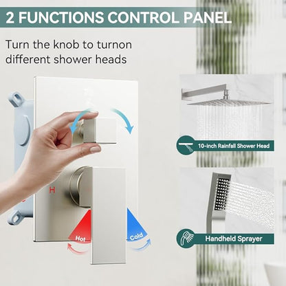 Shower Faucet Set Brushed Nickel Shower System, Starbath 10 Inch Rain Shower Head and Handheld Spray Shower Set Complete Wall Mounted,2 Way Pressure Balance Shower Valve and Trim Kit Included
