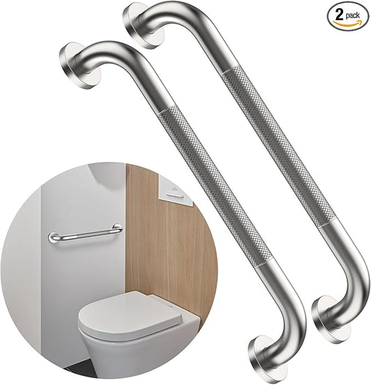 16 Inch Anti Slip Shower Grab Bar,Munzong 2 Pack Handicap Grab Bars,Brushed Nickel Knurled Bathroom Balance Bar,Safety Hand Rail Support Elderly Senior Bath Handle