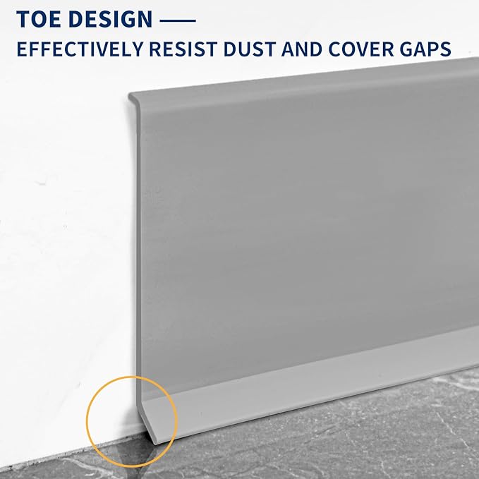 Flexible Baseboard Molding Trim 6 Inch Self-Adhesive Vinyl Wall Base Peel and Stick Cove Base Rubber Wall Baseboard Moulding Trim (20Ft, Gray)