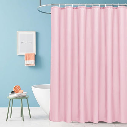 AooHome Solid Pink Shower Curtain, Fabric Weighted Hem Shower Liner with Hooks, Reinforced Metal Grommets, Waterproof, 72x75 inch