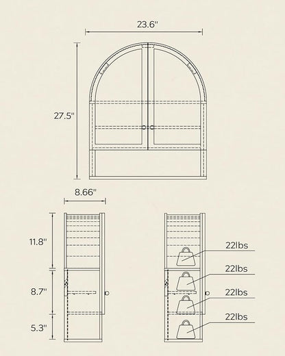 Large Arched Wall Cabinet with Acrylic Door, Large Wooden Wall Mounted Bathroom Cabinet, Modern Hanging Medicine Cabinet with Adjustable Shelf and Open Shelf, Natural Oak
