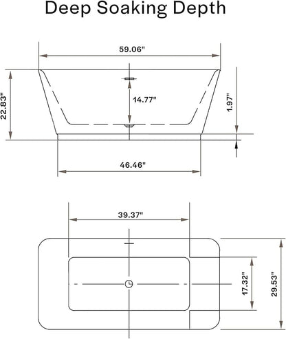 Empava 59 Inch Freestanding Bathtub - Mordern Stand Alone Soaking Tubs with Integrated Drain & Overflow System, White