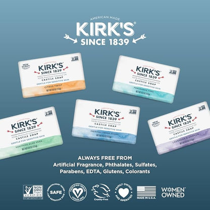 Kirk's Castile Bar Soap for Men, Women & Children - Made With Premium Coconut Oil, Sensitive Skin Formula, Vegan, Non GMO, Original Fresh Scent, 4 oz. Bars, 6 Pack