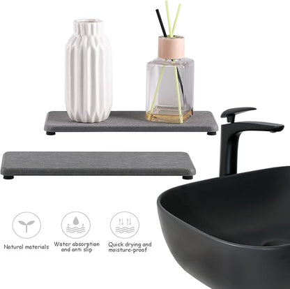 2 Pcs Water Absorbing Stone Trays, Kitchen/Bathroom Sink Soap Dish, Diatomite Tray Used for Hand Soap & Cosmetic Bottles in The Modern Home, 3.15" W x 8.7" L, Gray