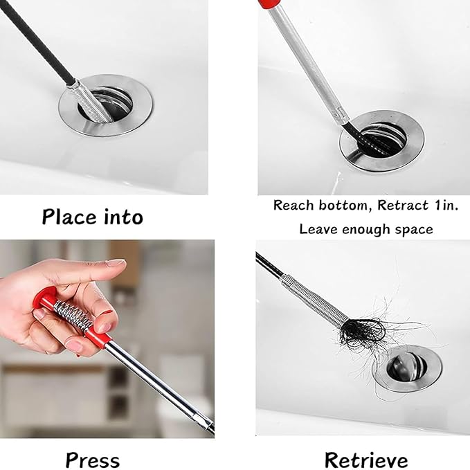 Drain Snake for Hair Clogs, 76 Inch Plumbing Auger Tool with Hook, Sink Snake Drain Clog Remover for Tub Pipes