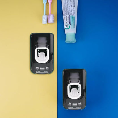 2 Slot Toothbrush Holder and Toothpaste Dispenser Wall Mounted, Automatic Toothpaste Squeezer, 2 in 1 Tooth Brush Toothpaste Organizer for Shower (Green 2Pack)