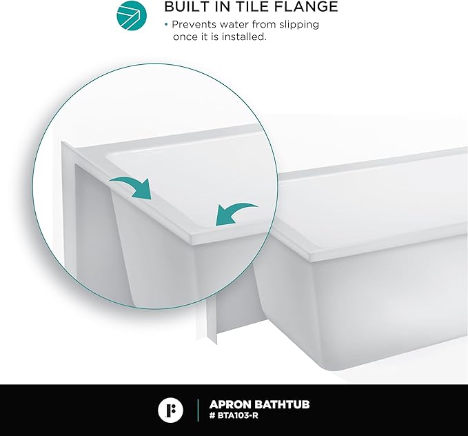 Fine Fixtures Acrylic, Fiberglass Alcove Soaking Bathtub with Integral Apron Front in Glossy White - Left Hand Drain, 66" x 32"