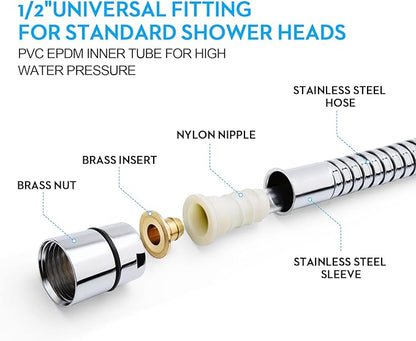 Shower Hose, 79 Inches Extra Long Stainless Steel Handheld Shower Head Hose with Brass Insert and Nut - Durable and Flexible(Chrome)