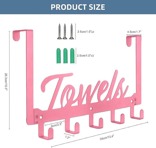 2 Pack Over The Door Hooks, Towel Rack for Bathroom, Over Door Hanger with 10 Coat Hooks for Bedroom Bathroom, Pink