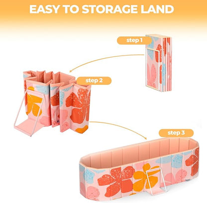Portable Bathtub for Adults 59" Large Foldable No-Installation Soaking Tub for Shower Stall, Collapsible Standing Plunge Bath with Lid, 5-Layer Insulated Liner, Fast Drain (Pink, 59"×21.6"×19.6")