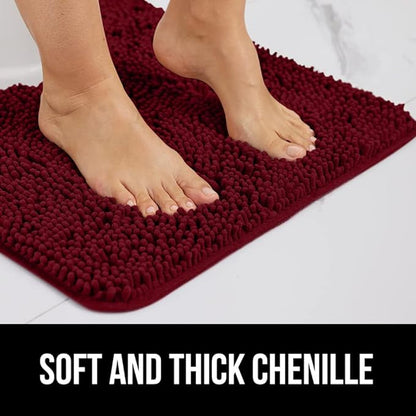 GORILLA GRIP Bath Rug Mat 30x20, Soft Absorbent Chenille, Quick Dry Microfiber Mats, Rubber Backing Washable Shower Floor Rugs, Bathmat Runner, US Designed Bathroom Home Decor Accessories Burgundy