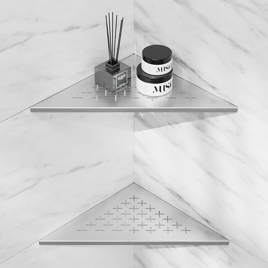 lives 2 Pack Shower Corner Shelves, 304 Stainless Steel Corner Shower Shelf for Tiled Wall, 10" Slot Design Bathroom Shelf Organizer (Silver, Cross)